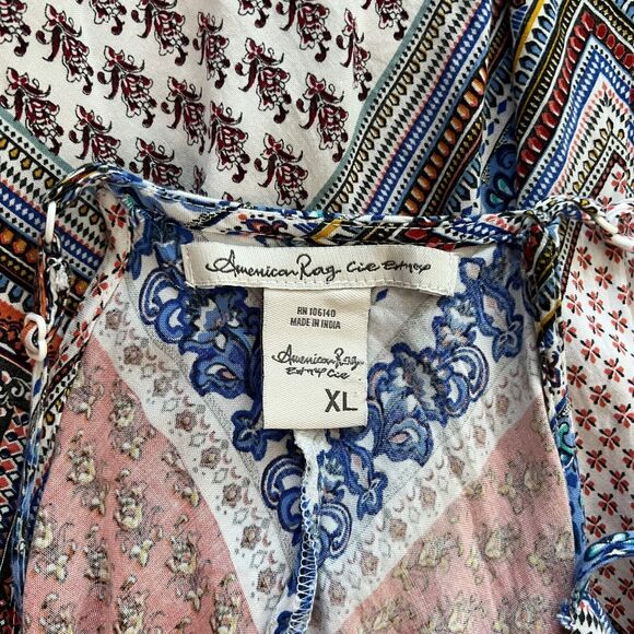 American Rag Cie Boho Patchwork Halter Spaghetti Strap Scarf Swing Dress Size XL - Picture 10 of 12